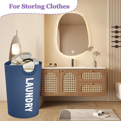 125L Collapsible Laundry Basket with Handles, Extra-large Laundry Hamper for Bedroom, Freestanding Dirty Clothes Basket, Sturdy Laundry Bin for Living Room, Camping, Navy Blue