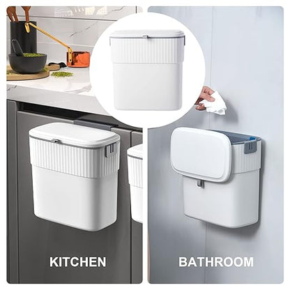 ELPHECO Hanging Trash Can with Lid 2.5 Gallon Kitchen Compost Bin for Under Sink, Plastic Wall-Mounted Garbage Can, Small Kitchen Trash Bin, Small Trash Can with Lid for Cupboard Countertop