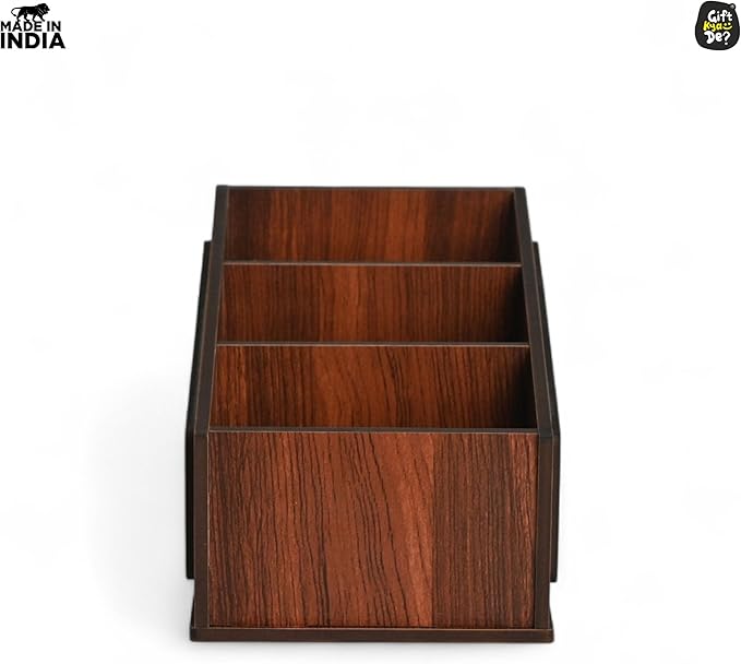 GKD Remote Stand with 3 Sections | Wooden Remote Holder for Living Room, TV, and AC | Stationary Organizer | 3 in 1 | Ideal for Home and Office, New Year Gift, Housewarming Gift (Tree Wood)