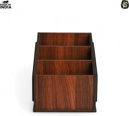 GKD Remote Stand with 3 Sections | Wooden Remote Holder for Living Room, TV, and AC | Stationary Organizer | 3 in 1 | Ideal for Home and Office, New Year Gift, Housewarming Gift (Tree Wood)