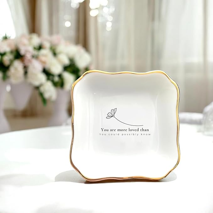 HatafaFurni Ring Dish for Mom - Your Are More Loved Than, Thank You Ring Holder Gift For Women, Appreciation Gift For Daughter, Sister - Ceramic Jewelry Dish for Mother's Day Birthday Christmas Bridal