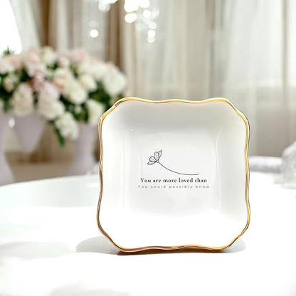 HatafaFurni Ring Dish for Mom - Your Are More Loved Than, Thank You Ring Holder Gift For Women, Appreciation Gift For Daughter, Sister - Ceramic Jewelry Dish for Mother's Day Birthday Christmas Bridal