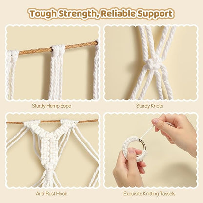 Yecaye 60 IN Stuffed Animal Net Hammock Large, Hanging Stuffed Animal Storage with Handmade Macrame Tassels, Net for Stuffed Animals Corner Large for Nursery Living Room Wall Decoration, Cream White