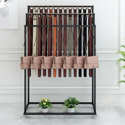 Floor Mounted Belt Hanger, Metal Men Closet Display Stand Organizer, Ties Scarf Rack Shawls Purse Shelf for Clothing Retail Bedroom (Color : Black, Size : 80X40X150CM)