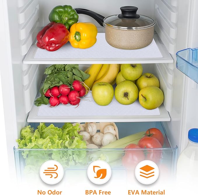 Shelf Liners for Kitchen Cabinets Refrigerator Liners Waterproof & Oil-Proof Kitchen Cupboard Liner Non-Slip Drawer Mats EVA Material Non Adhesive Fridge Liner for Shelves-White 23.6 x 236.2 Inches