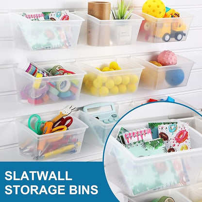 Mifoci 12 Pcs Storage Bins for PVC Slatwall Plastic Bin with Stickers Pens Slatwall Accessories for Organizing Hardware Craft Storage Tool Organizer Garage Craft Room Tool Shed(Clear)