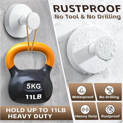 Supopular Reusable Heavy Duty Suction Cup Hooks for Kitchen/Bathroom/Shower - Wet-Proof Hooks for Towels, Robes, Loofah&Wreaths/No Drill Mounting on Glass, Tile, Metal (4, White)