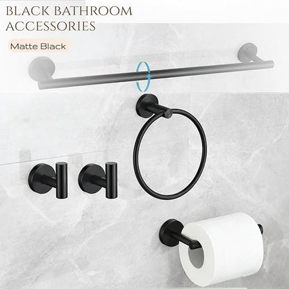 5Pcs Matte Black Bathroom Hardware Towel Bar Accessories Set 23.6 Inch SUS304 Stainless Steel Bath Towel Racks with Toilet Paper Holder Shelf for Bathroom Kitchen Wall Mounted, Middle Removable