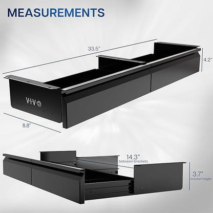 VIVO 32 inch Under Desk Slide Out Drawer Set without Shell, Home Office Storage Organizer, 2 Drawers - 16 inches Each, Black, DESK-AC03A-2B