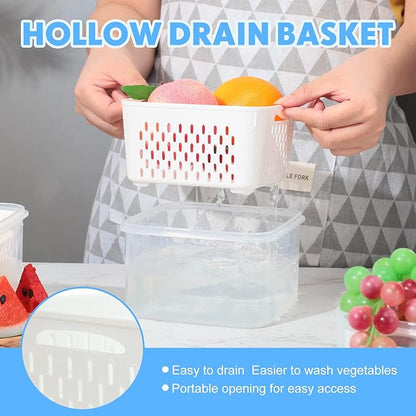 Potchen 6 Pcs Fruit Storage Containers for Fridge, Food Storage Containers Berry Produce Fridge Organizer with Removable Colander Keep Fruits, Vegetable, Veggie, Meat Fresh Longer(Medium, Small)