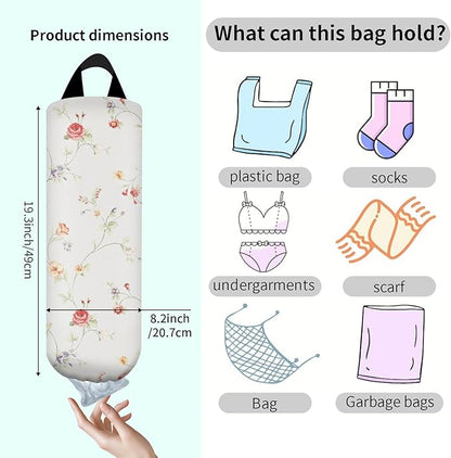 Plastic Bag Holder, Wall Mount Grocery Bag Organizer, Boho White Flowers
