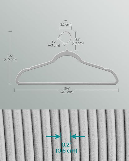 SONGMICS Velvet Hangers 100 Pack, Non-Slip Clothes Hangers with Silver-Colored Swivel Hooks, Slim Space-Saving for Closet, Heavy-Duty, Dove Gray UCRF026GD03S