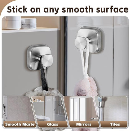Supopular Heavy Duty Reusable Suction Cup Hooks for Kitchen/Bathroom/Shower - Wet-Proof Hooks for Towels, Robes, Loofah&Wreaths/No Drill Mounting on Glass, Tile, Metal (2, Brushed Nickel)