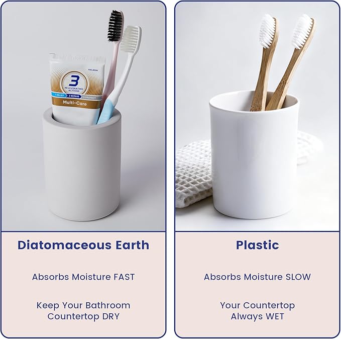 Drying Stone Toothbrush Holder, Diatomite Toothbrush Holders for Bathroom Counter, Quick Drying Electric Toothbrush and Toothpaste Holder Bathroom Organizer, Light Grey