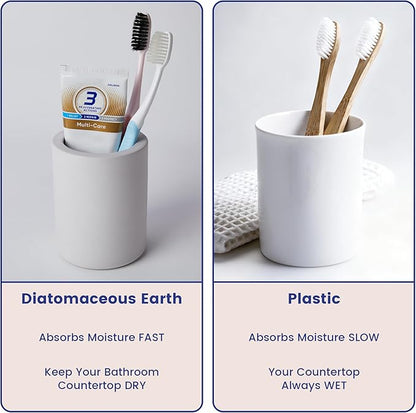 Drying Stone Toothbrush Holder, Diatomite Toothbrush Holders for Bathroom Counter, Quick Drying Electric Toothbrush and Toothpaste Holder Bathroom Organizer, Light Grey