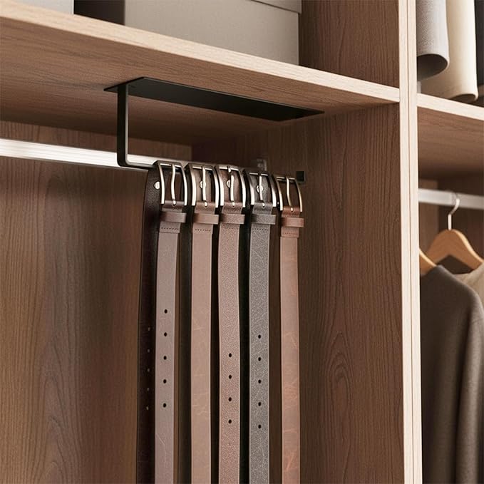 Lolytama 2pack Belt Hanger for Closet,Self Adhesive Belt Holder Organizer,Stainless Steel Belt Hanger Wall Mount,Tie Hanger for Closet for Belt, Scarves,Ties, Hats,Camisoles,Bras