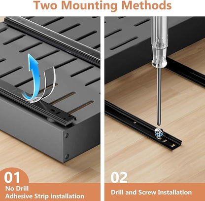 BUFOR 1 Pack Pull out Cabinet Organizer, Width (12"-19") Depth (17"-23"), with 3 Rails Adjustable Slide, Expandable Pullout Drawers for Cabinets, No Drill Adhesive Kitchen Drawers for Pantry Shelves