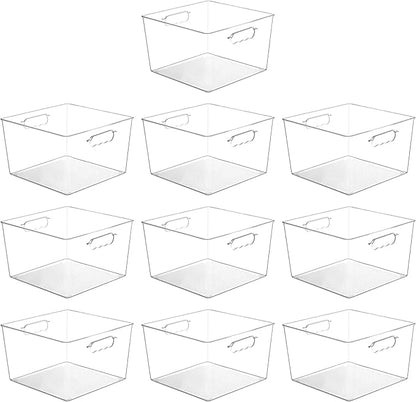 Vtopmart 10 Pack Extra Large Clear Plastic Storage Bins,11x11 Cube Acrylic Organizer Square Containers with Handle for Pantry,Closet,LaundryRoom,Kitchen,Bathroom,UnderSink Organization