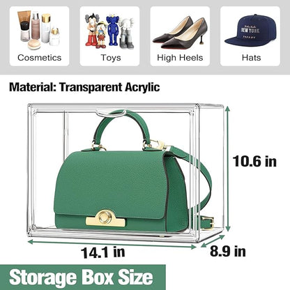 DAYOOH X-Large Acrylic Display Case Size 14 Sneaker Shoe Box with Magnetic Lid, Transparent Stackable Figure Display Case Clear Large Collectibles Showcase, Protection Organizer, 1 Pack