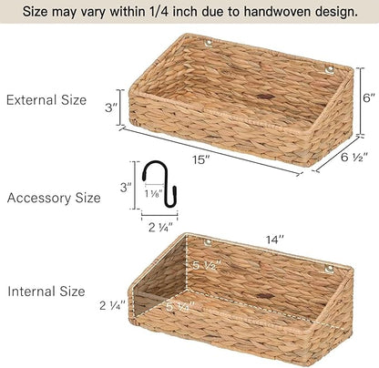 StorageWorks Woven Wall Baskets for Storage, Water Hyacinth Baskets for Shelf, Wall Storage for Kitchen and Bathroom, Hanging Baskets for Organizing, 2 Pack