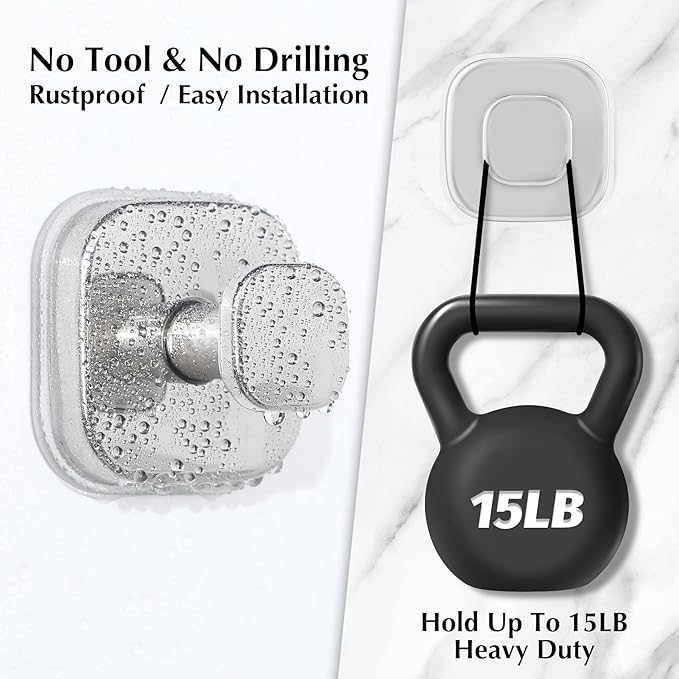warlve Suction Cup Hooks for Shower - Reusable No-Drill Mounting - Hooks for Towels, Robes & Loofah on Metal, Glass, Mirrors, Tile & Smooth Non-Porous Surfaces (2, Chrome Polished)