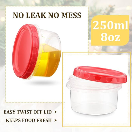 Sieral 36 Pack 8 oz Freezer Containers with Lids Reusable Deli Freezer Storage Containers Stackable Plastic Thick Twist Top Jars for Takeout Food Round Wide Mouth Lunch Snack (Red,Green,Yellow)