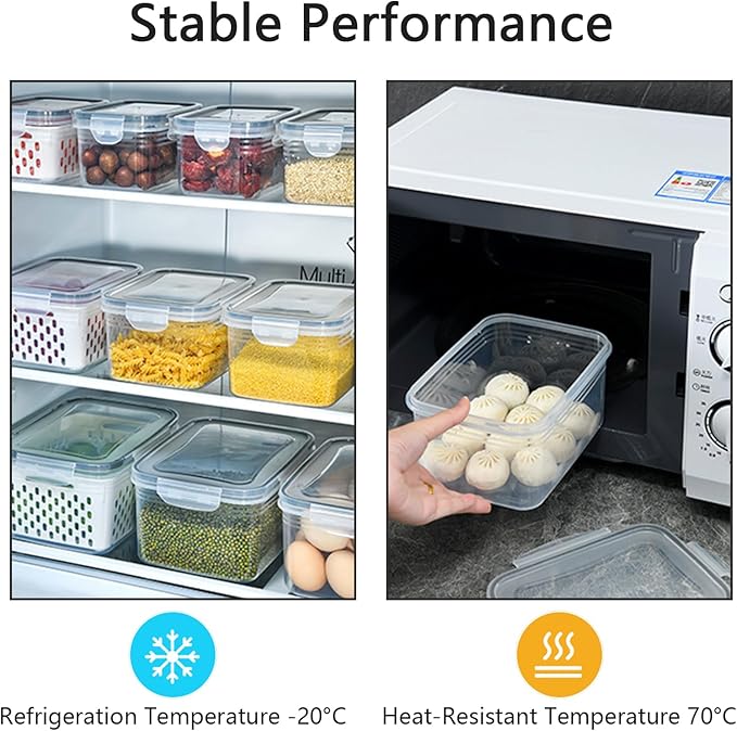 Lizbin 3 PCS Fruit Storage Containers for Fridge with Removable Colander, Leak proof Food Storage Containers, Airtight Food Storage Containers, Food Storage Container with Lids, Keep Food Meat Fresh