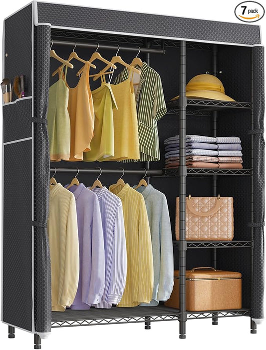 VIPEK V7C Garment Racks with Cover Portable Closets for Hanging Clothes, Heavy Duty Clothes Rack with Shelves Metal Closet Wardrobe, Max 670lbs, Black Rack with Black Upgraded Polyester Cover