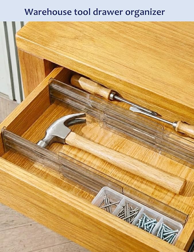 Smoke Grey Clear Drawer Dividers - 5 Pack Semi-Transparent Adjustable Plastic Separators with Residue-Free Adhesive - Non-Slip Organizer for Dresser, Office Desk, Kitchen & Tool Box (3" High)