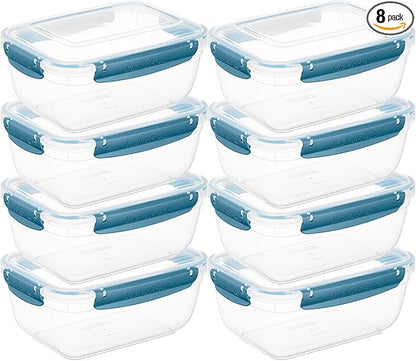 Superio Plastic Food Storage Containers with Airtight Lids, 8 Pack- 80 Oz, BPA Free, Leakproof, Stackable, Microwave, Dishwasher, Freezer Safe, Blue