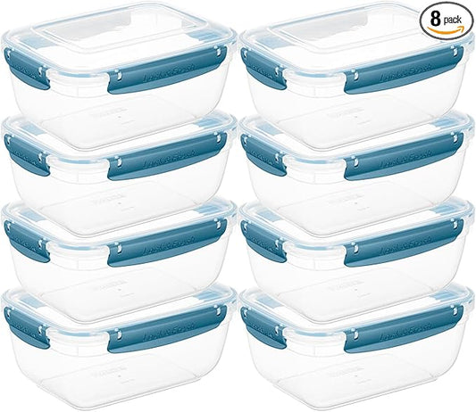 Superio Plastic Food Storage Containers with Airtight Lids, 8 Pack- 80 Oz, BPA Free, Leakproof, Stackable, Microwave, Dishwasher, Freezer Safe, Blue