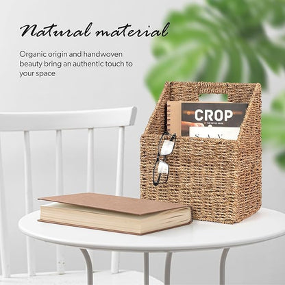 Wicker Hanging Storage Baskets (10.5"Lx6.5"Wx13"H), Set of 2 Wall Basket, Seagrass Basket, Wall Decor Baskets, Seagrass Woven Hanging for Organizing Files, Mails, Books, Accessories