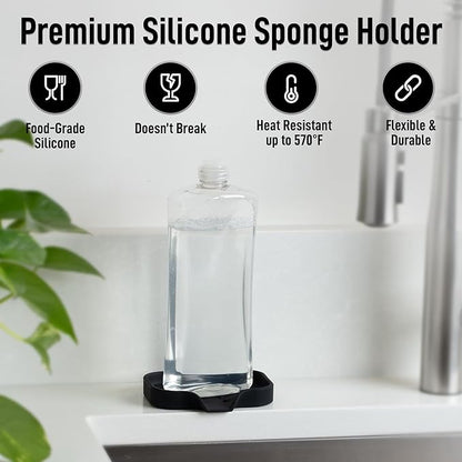 Zulay Kitchen Small Silicone Sponge Holder (4.9x3.3”) – Space-Saving Sink Organizer Tray for Sponge, Soap, Brush & More – Compact Non-Slip Dish for Kitchen & Bathroom (Black)