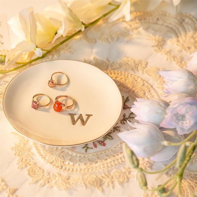 COMMGOAL Ceramic Ring Holder for Jewelry, Jewelry Tray, Ring Dish, Aesthetic Room Decor, Engagement Gifts Bride Gifts Wedding Gifts for Women, White, 4.75"(W)