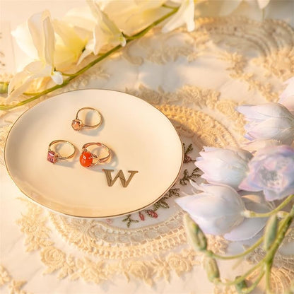 COMMGOAL Ceramic Ring Holder for Jewelry, Jewelry Tray, Ring Dish, Aesthetic Room Decor, Engagement Gifts Bride Gifts Wedding Gifts for Women, White, 4.75"(W)