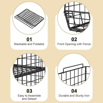 4-Tier Stackable Closet Organizers and Storage Shelves, Foldable Closet Shelf Organizer System, Space-Saving Clothes Storage Drawer Organizer Basket Bins, Black