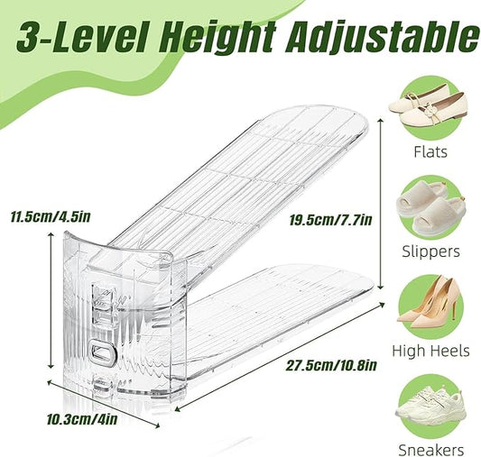 Shoe Slots Organizer,8 PACK Transparent Shoe Stacker Adjustable Shoe Slot Organizer Space Saver Shoe Rack Holder Shoe Storage Organizers for Closet,Transparent