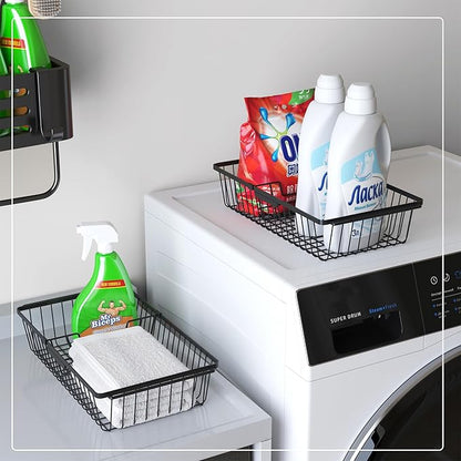 【2 PACK】Wire Baskets for Organizing,14-Inch Metal Basket Movable Partition,Wire Baskets for Pantry&Kitchen, bathroom, cabinets, tabletop, etc