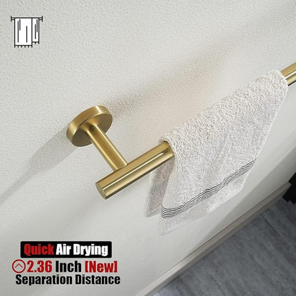 JQK Bath Towel Bar Brushed Gold, 18 Inch 304 Stainless Steel Thicken 0.8mm Towel Rack Bathroom, Towel Holder Wall Mount, Total Length 20.47 Inch TB110L18-BG