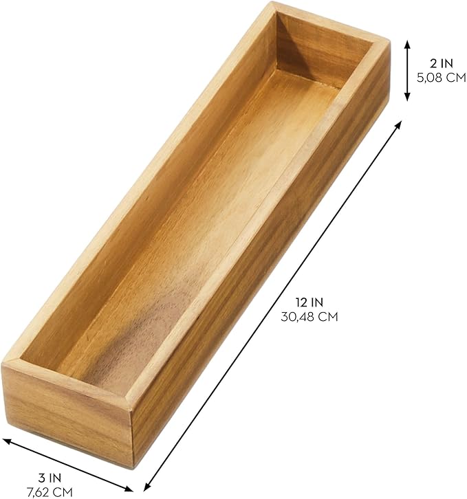 iDesign Acacia Wood Narrow Kitchen Drawer Organizer - Set of 3 - Natural