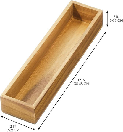 iDesign Acacia Wood Narrow Kitchen Drawer Organizer - Set of 3 - Natural