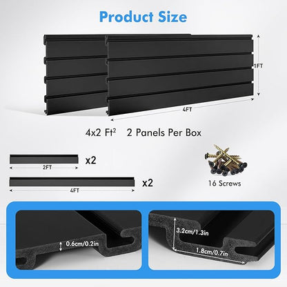 [4x2 Ft²] PVC Slat Wall Paneling, Adjustable Slatwall Panels with Coupling Structure, Slatted Wall Panel System with Customizable Storage Options, DIY Cutting & Easy-to-Install Slatwall Board Shelves