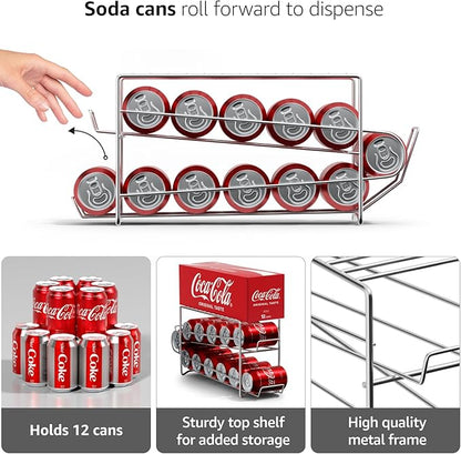 Sorbus Soda Can Rack Beverage Dispenser 12 Can Dispenser Organizer for Refrigerator (2 Pack, Silver)