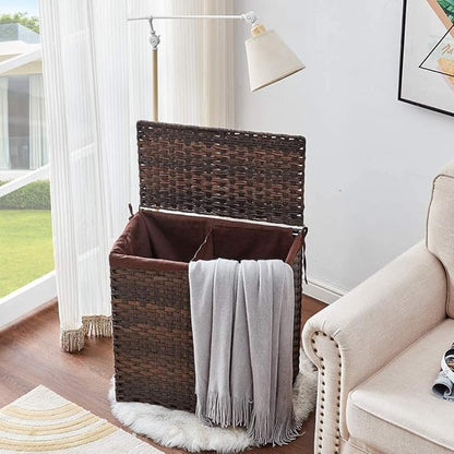 Mxfurhawa Slim Laundry Basket on Wheels, Heavy Duty Cotton Liner Laundry Storage Hamper with Handles, Collapsible Clothes Wire Basket Organizer Laundry Bag (2PCS-01B)