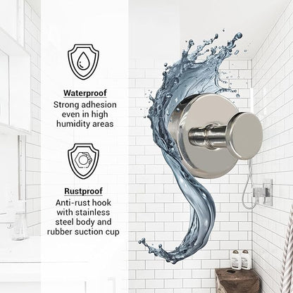 Welsa Suction Cup Hooks for Shower - 2 Pack, Chrome - Stainless Steel, Strong Suction, No Drill, Removable Hanger, Tile Bathroom Kitchen Wall, Glass Door, Mirror Hook Hanging Robe, Towel Holder