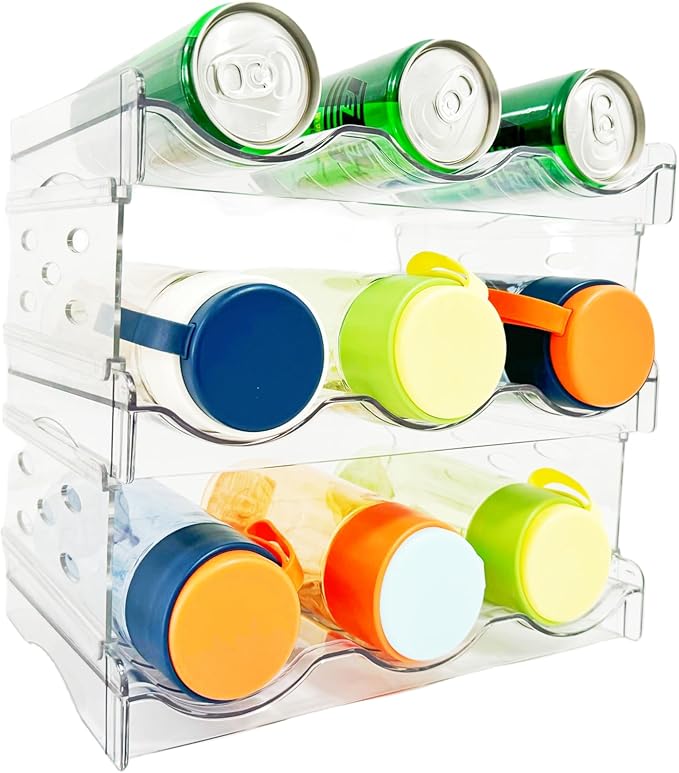 Keerte Plastic Stackable Bottle Storage Holder Rack,Free-Standing Water Bottle/Wine and Drink Organizer Shelf for Kitchen Cabinet,Fridge,Countertop,Pantry,Freezer,Water Bottle Organizer,9 Containe