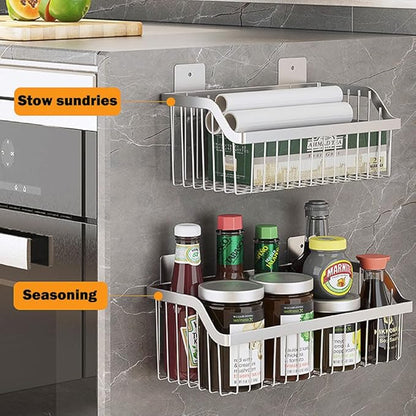 4 Set Hanging Wall Mount Storage Baskets, Multiuse Sturdy SUS304 Stainless Steel Organizing Baskets for Home Kitchen, Bathroom, Pantry Utility, Laundry Organizer,L15.75Inch, D 6.3Inch, H 4.75Inch