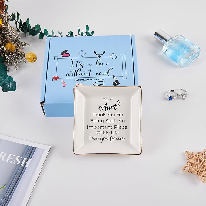 COZITED Aunt Gifts - Jewelry Dish Trinket Tray for Auntie Birthday, Christmas, Mother's Day & Valentines from Niece or Nephew