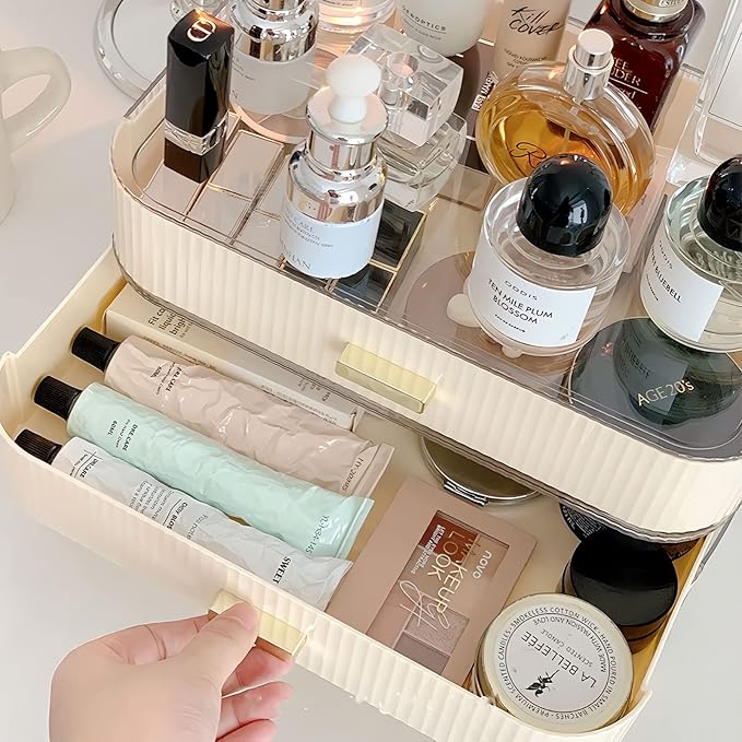 Decorcode Stackable Plastic Organizer Big & Spacious Drawer | Organize Eyeshadow Palettes, Cosmetics, and Beauty Supplies on a Vanity. White