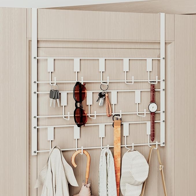 PAPAGIFTREE Over The Door Hooks for Hanging, 14 Hook Over Door Hanger and Towel Rack for Bathroom